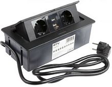 Розетка встраиваемая полуавтоматическая GTV 2-м.+2xUSB 240х120х73мм черный картинка